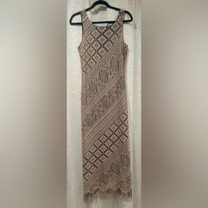 NWOT Vintage Women’s Lined Maxi Boho‎ Fringe Crochet Great Gatsby Size 12.